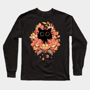 Feline Spy - cute floral black cat Long Sleeve T-Shirt